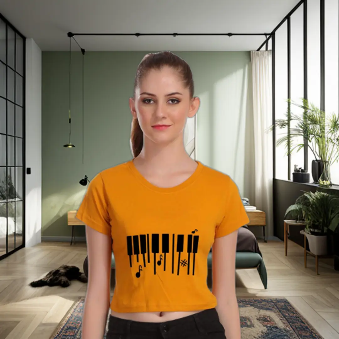 TheFashionClinic Piano Graphic Crop Top for Women | |100% Cotton| Size -S