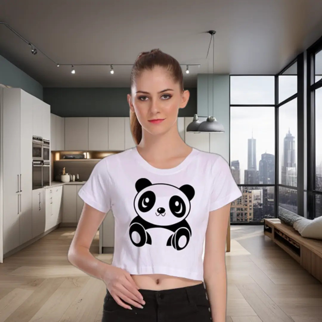 TheFashionClinic Cute Graphic Crop Top for Women | White|100% Cotton| Size -L