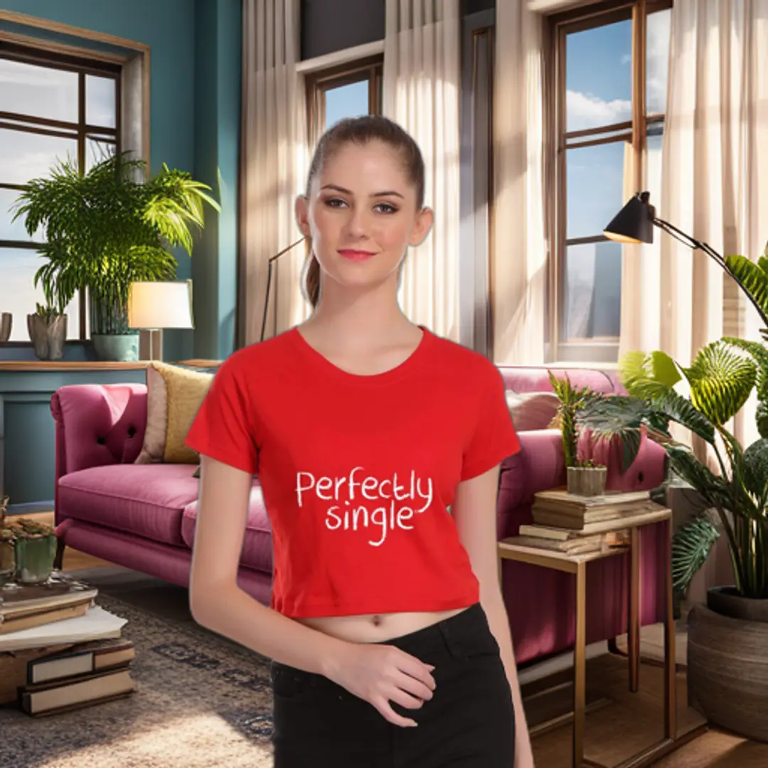 TheFashionClinic perfactly Single Quotes Slogan Crop Top for Women | Red|100% Cotton| Size -XL