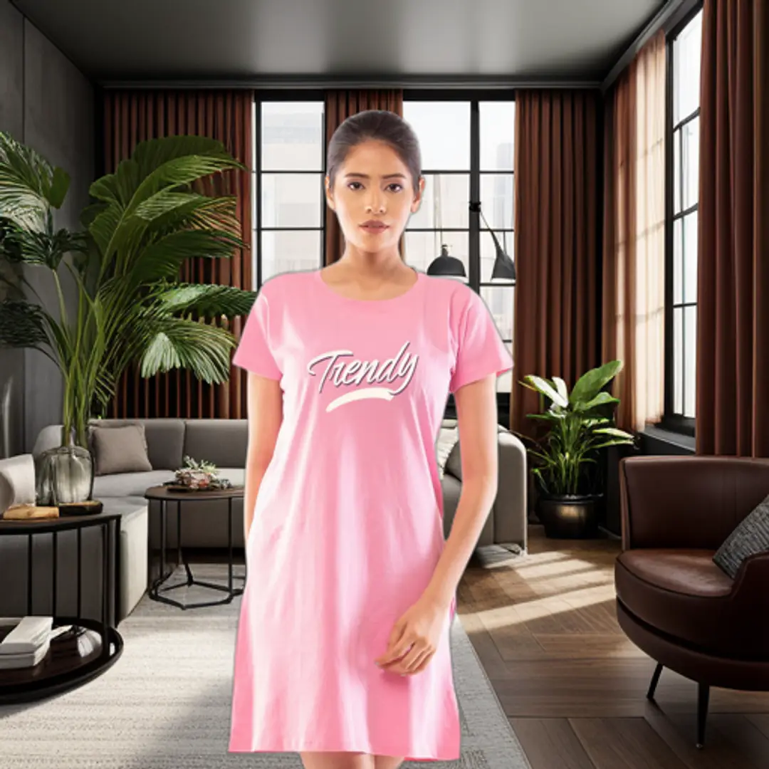 Lappen Fashion Women's Printed Tee Dress | A-Line Long T-Shirt for Girls | Nightwear | Round Neck Half Sleeve Cotton Knee Length Top with Pockets | Slim Fit Tshirts ? Trendy Wordings Theme