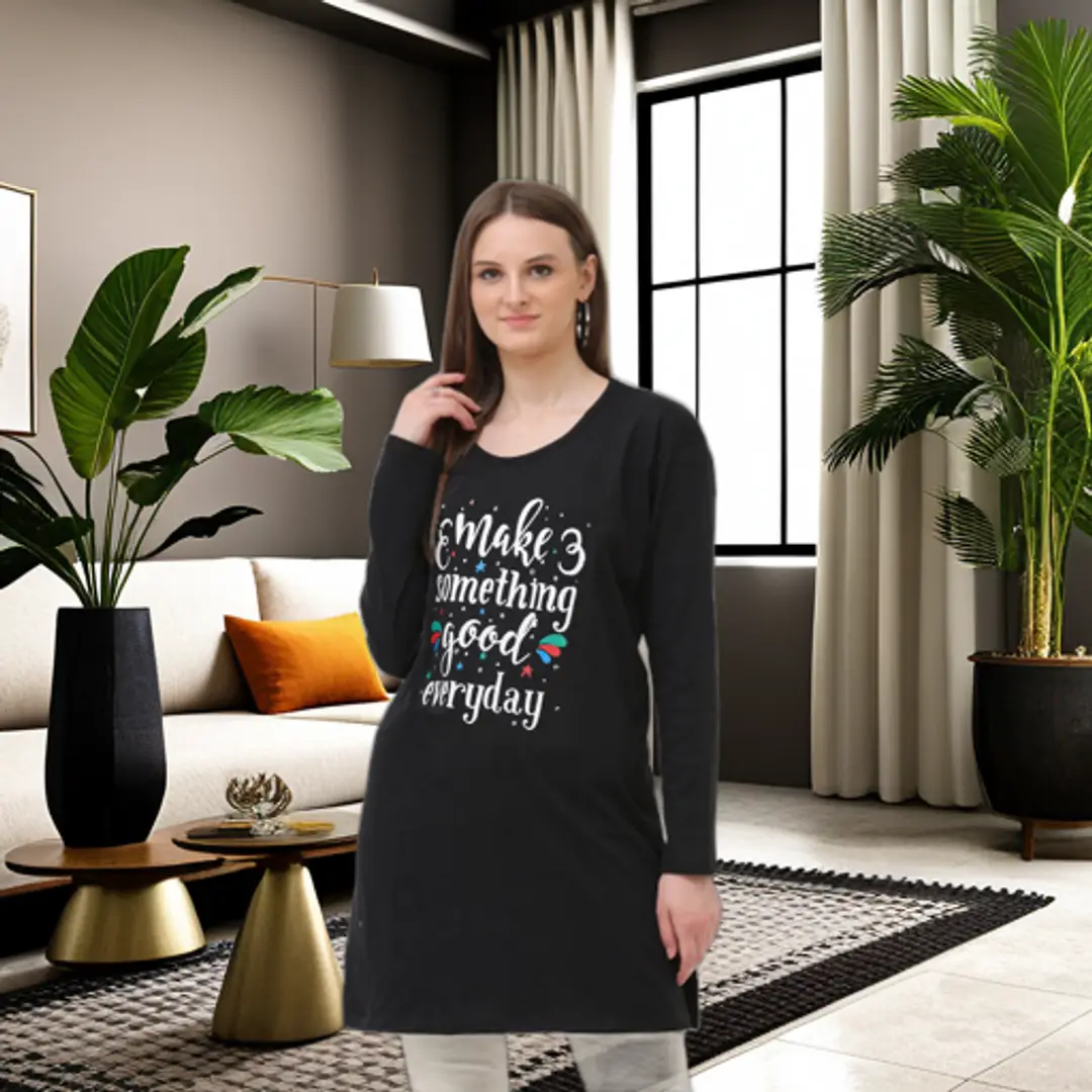 Trendy Women Round Neck Full Sleeve T-shirt | Long t-Shirt | Regular Fit | Nightwear, Sleep, Yoga, Daily Use Gym and Lounge Wear Long Top n Tees for Women Girls