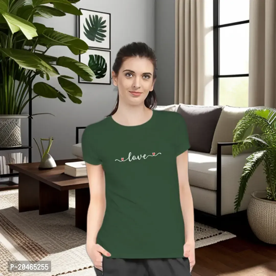 Stylimo Women's Slim Fit Green Love T-Shirt_L-thumb0