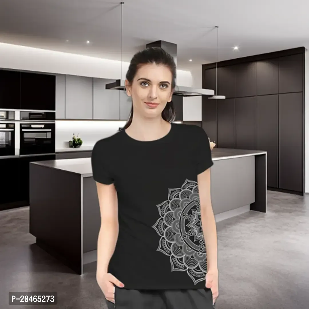 Stylimo Women's Slim Fit Black Mandala T-Shirt_S-thumb0