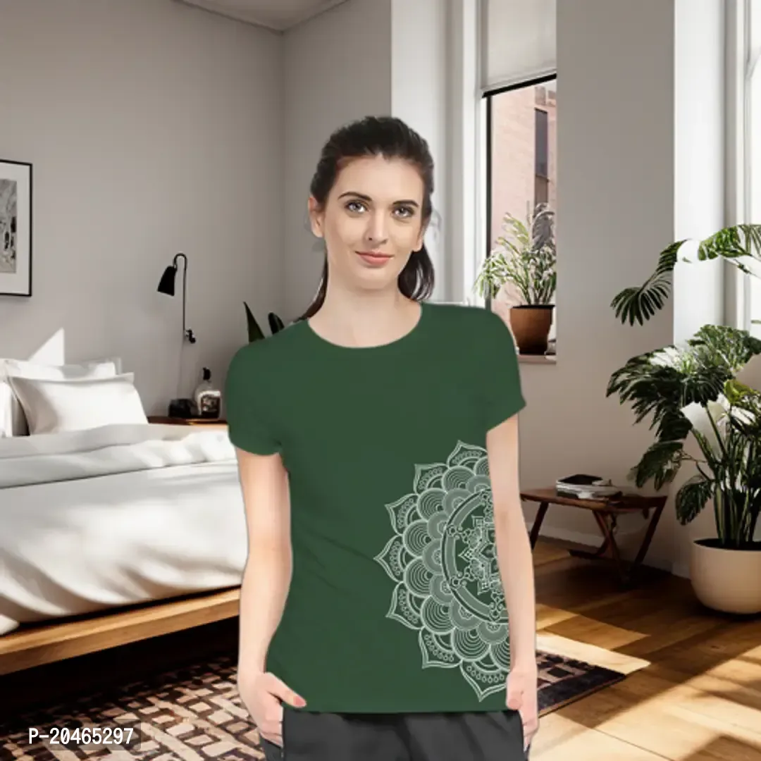 Stylimo Women's Slim Fit Green Mandala T-Shirt_M-thumb0