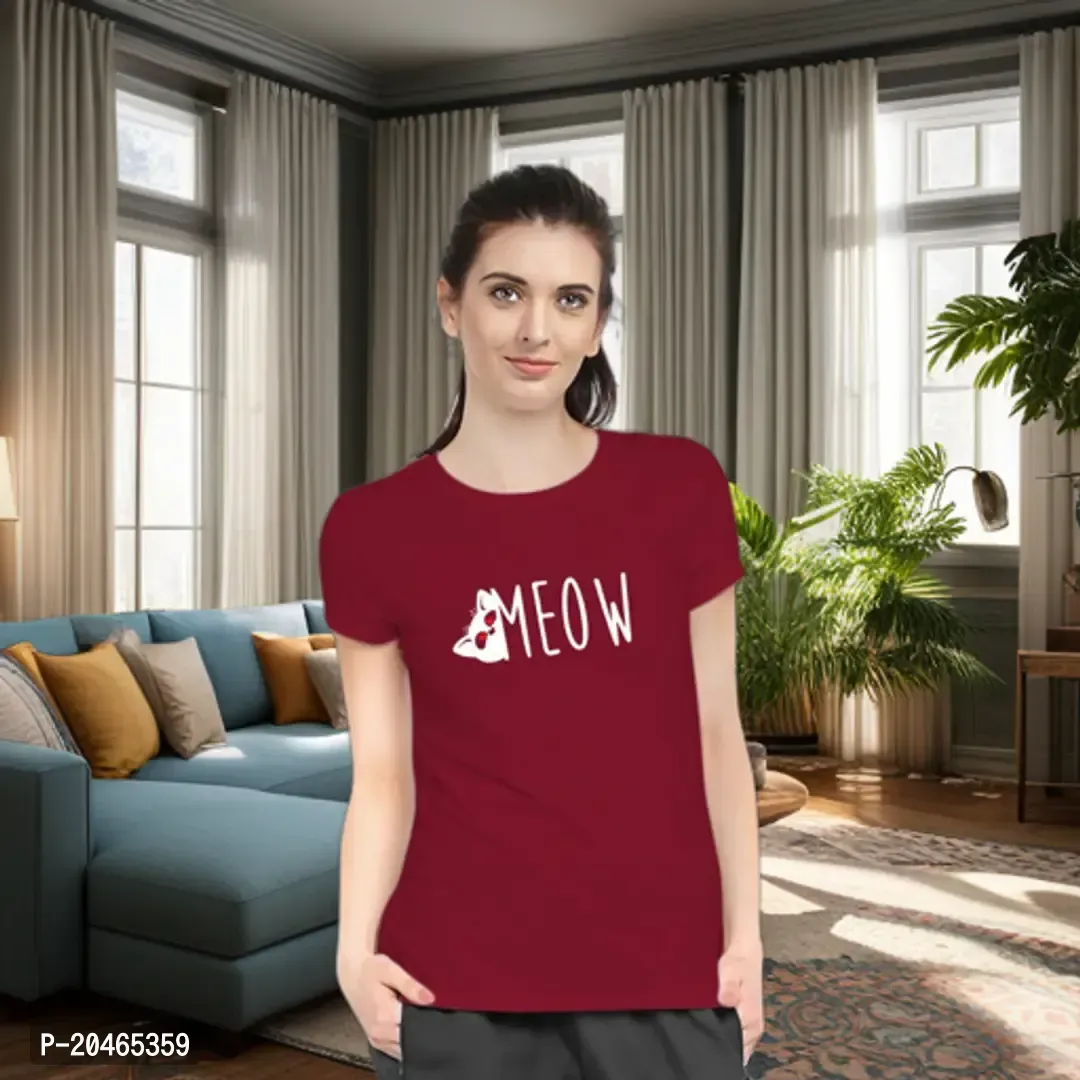 Stylimo Women's Slim Fit Red Meow T-Shirt_XL-thumb0