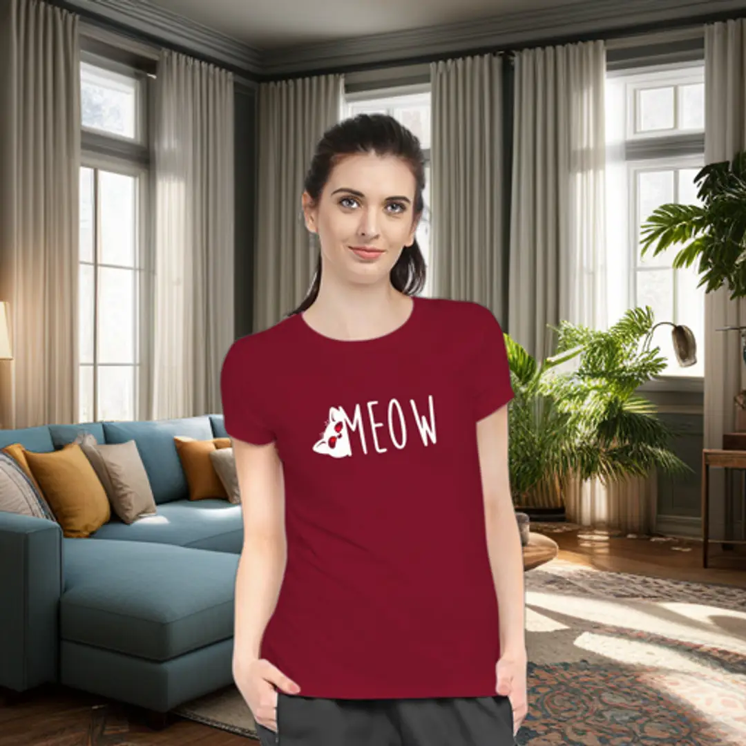 Stylimo Women's Slim Fit Meow T-Shirt_L