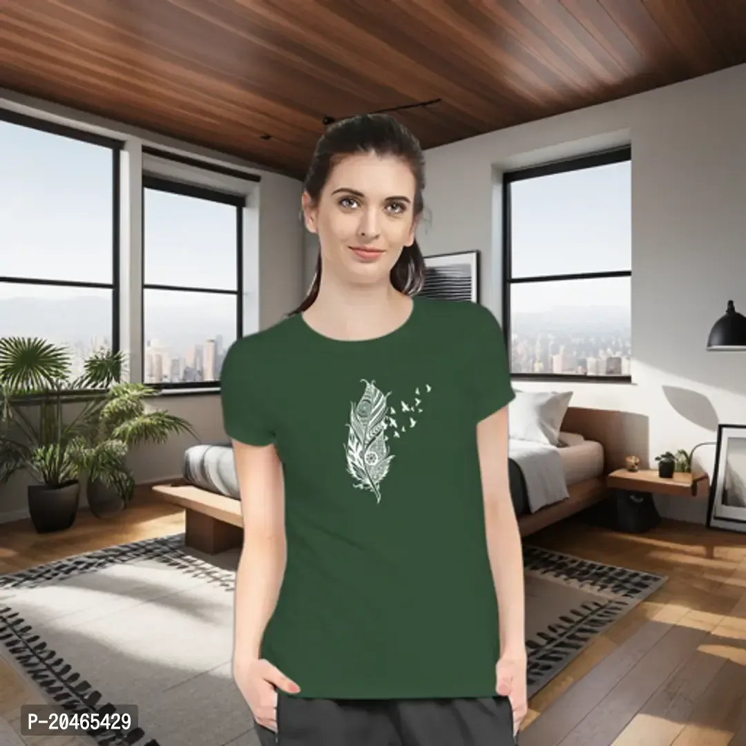 Stylimo Women's Slim Fit Green Feather T-Shirt_L-thumb0