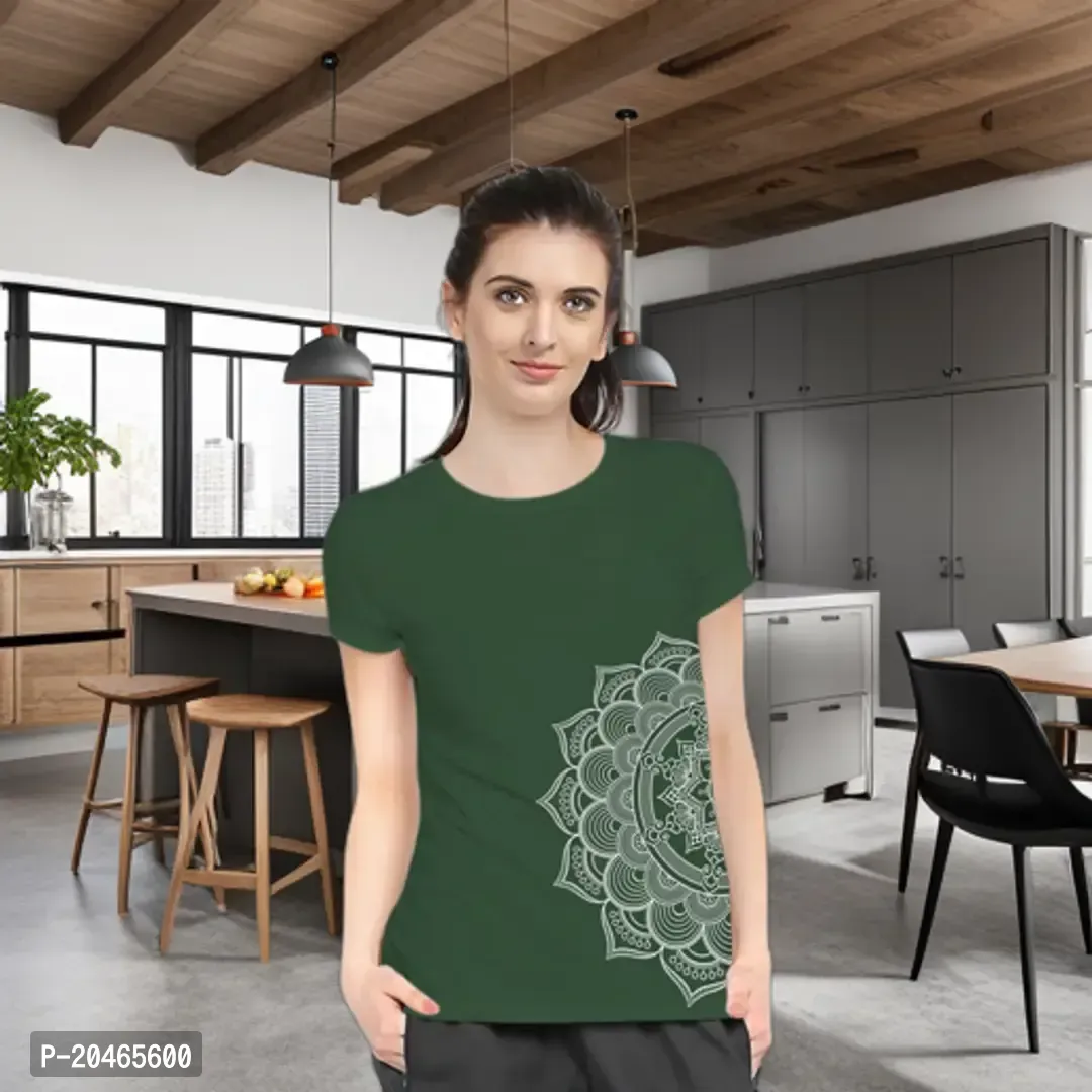 Stylimo Women's Slim Fit Green Mandala T-Shirt_L-thumb0