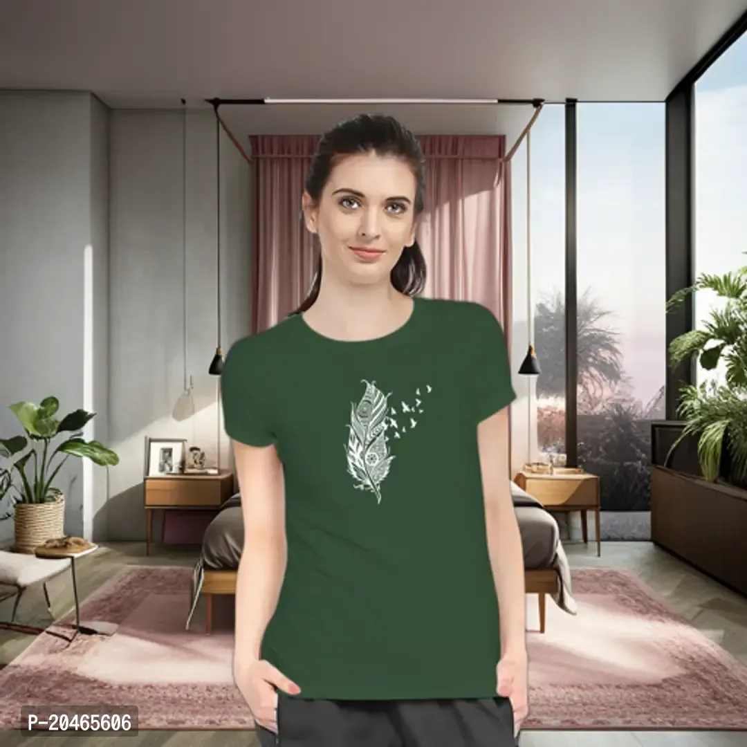 Stylimo Women's Slim Fit Green Feather T-Shirt_XL-thumb0