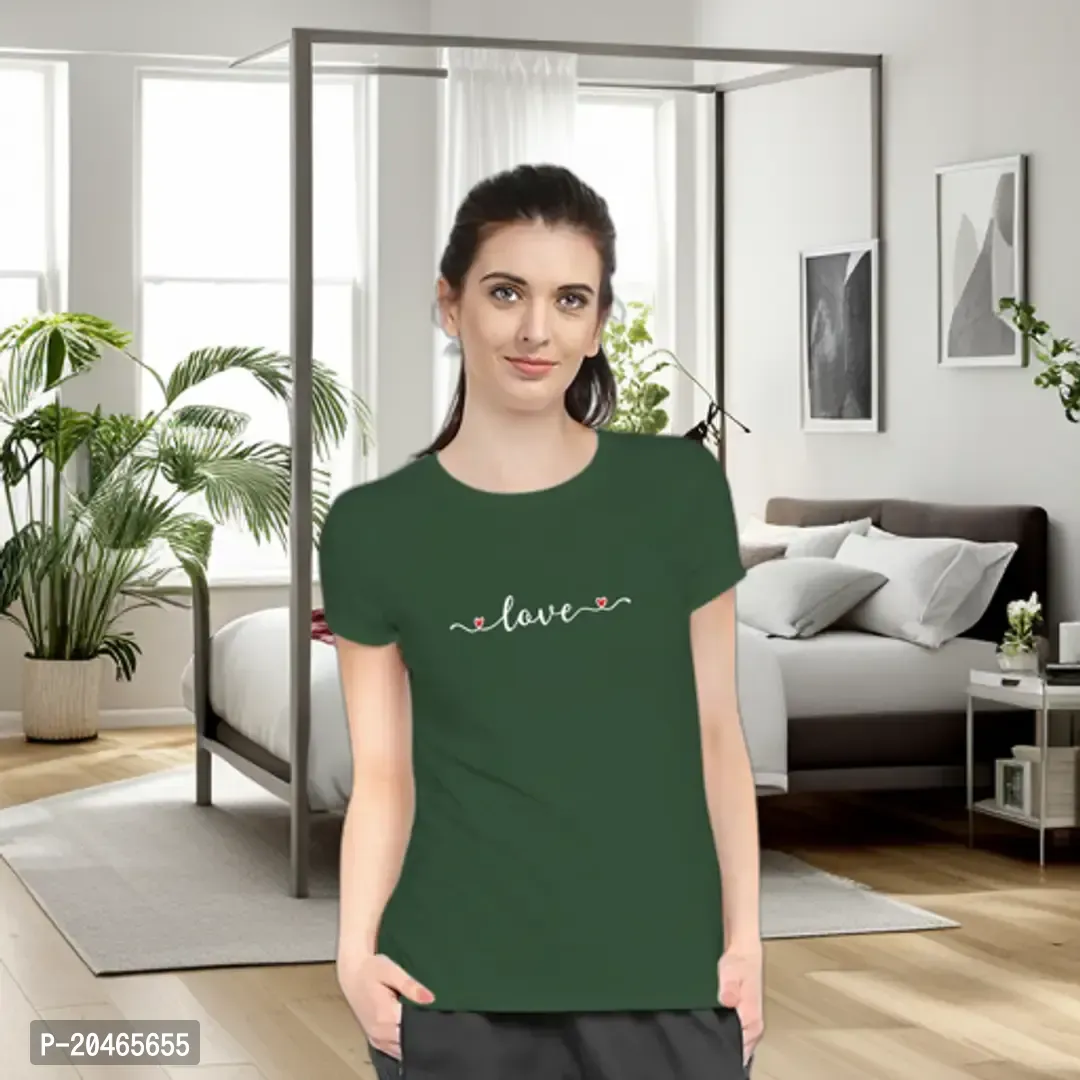 Stylimo Women's Slim Fit Green Love T-Shirt_XL-thumb0