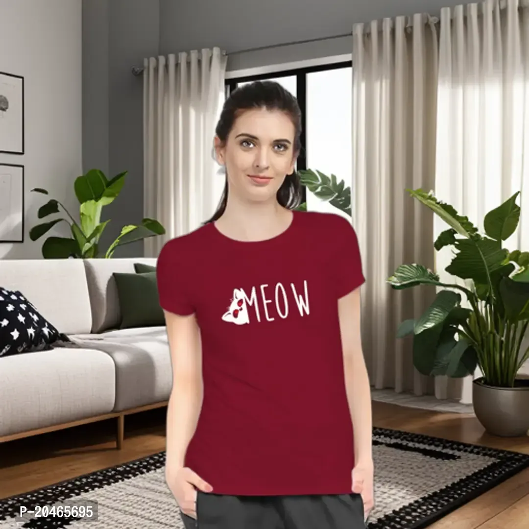 Stylimo Women's Slim Fit Red Meow T-Shirt_M-thumb0