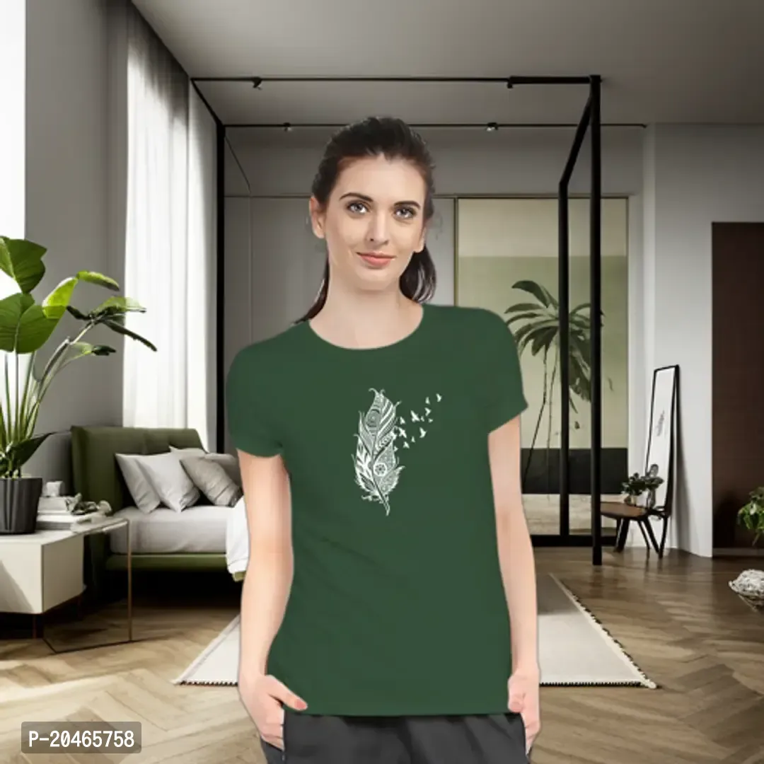 Stylimo Women's Slim Fit Green Feather T-Shirt_S-thumb0