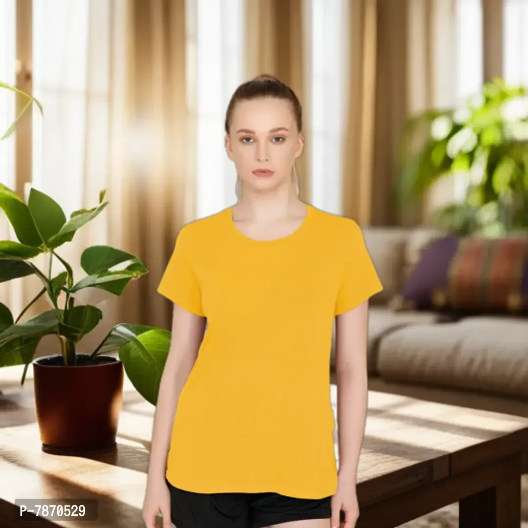 THE BLAZZE 1019 Women's Cotton Round Neck Half Sleeve Top Women's T-Shirt (Large, C - Yellow)-thumb0