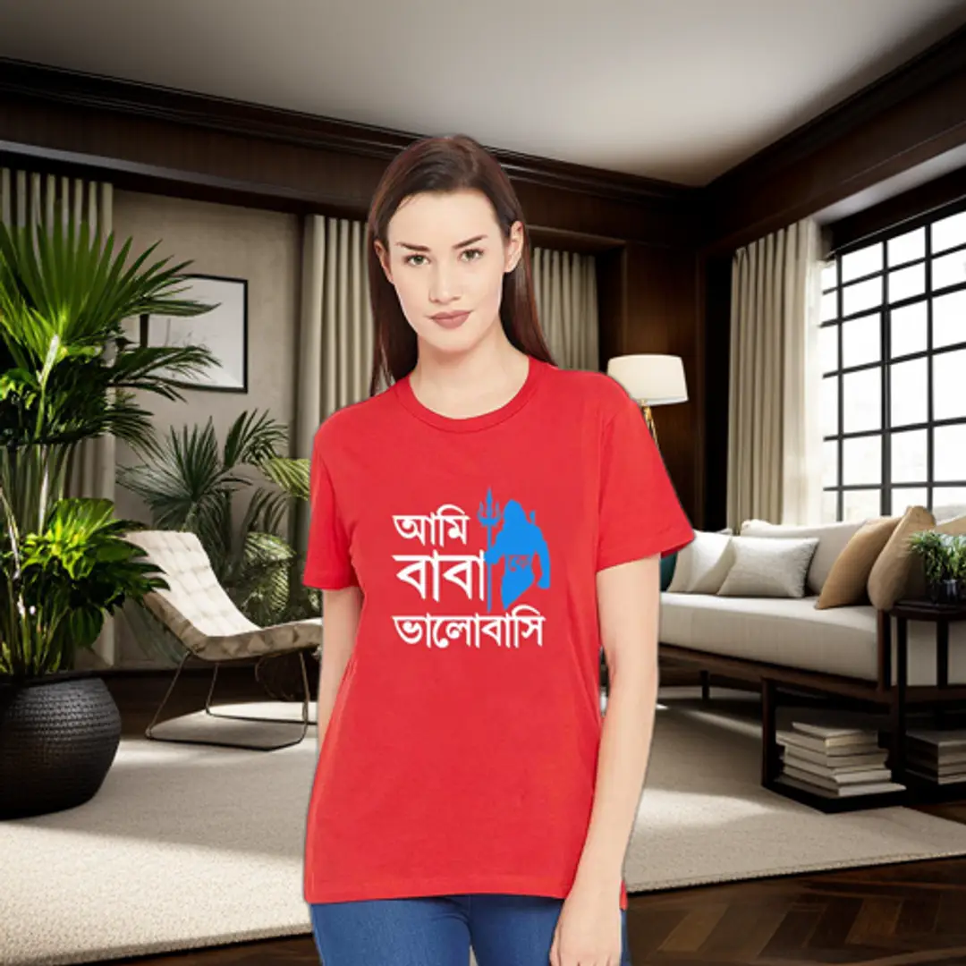 Bratma Women's Tshirt Regular Fit Ami Baba Ke Bhalobasi Tees for Women's (Red_L)