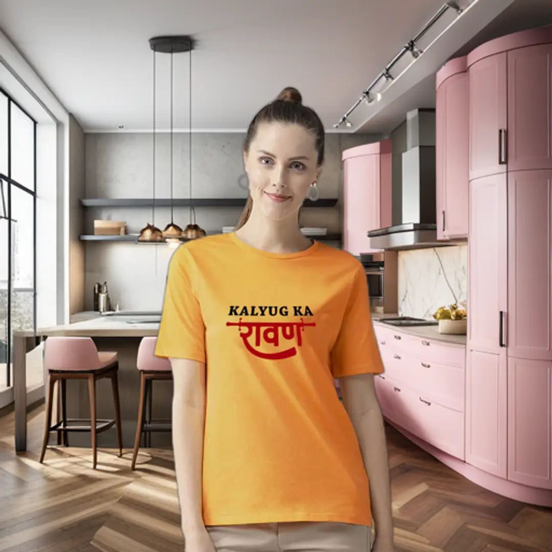 BRATMAZ Women's Regular Fit Cotton Tshirts Kalyug Ka Ravan Printed Tshirts for Women